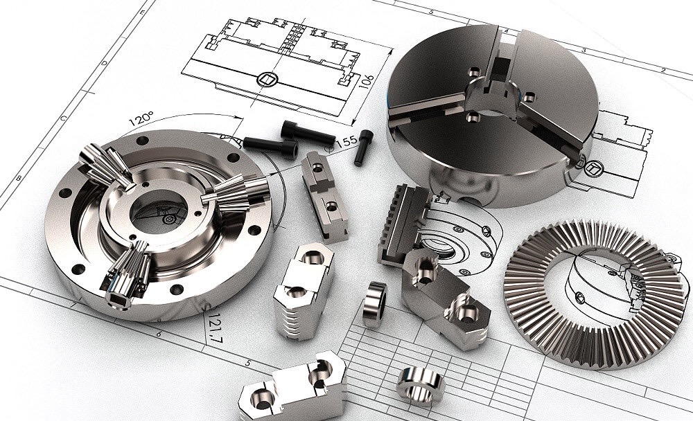 CNC components over blueprints
